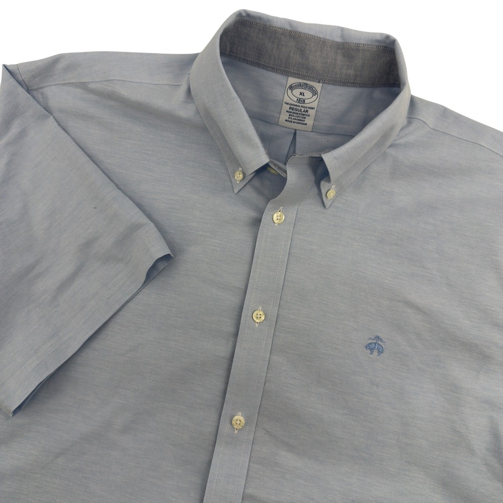 Brooks Brothers 1818 Mens XL Regular Fit Non-Iron Short Sleeve Shirt Blue